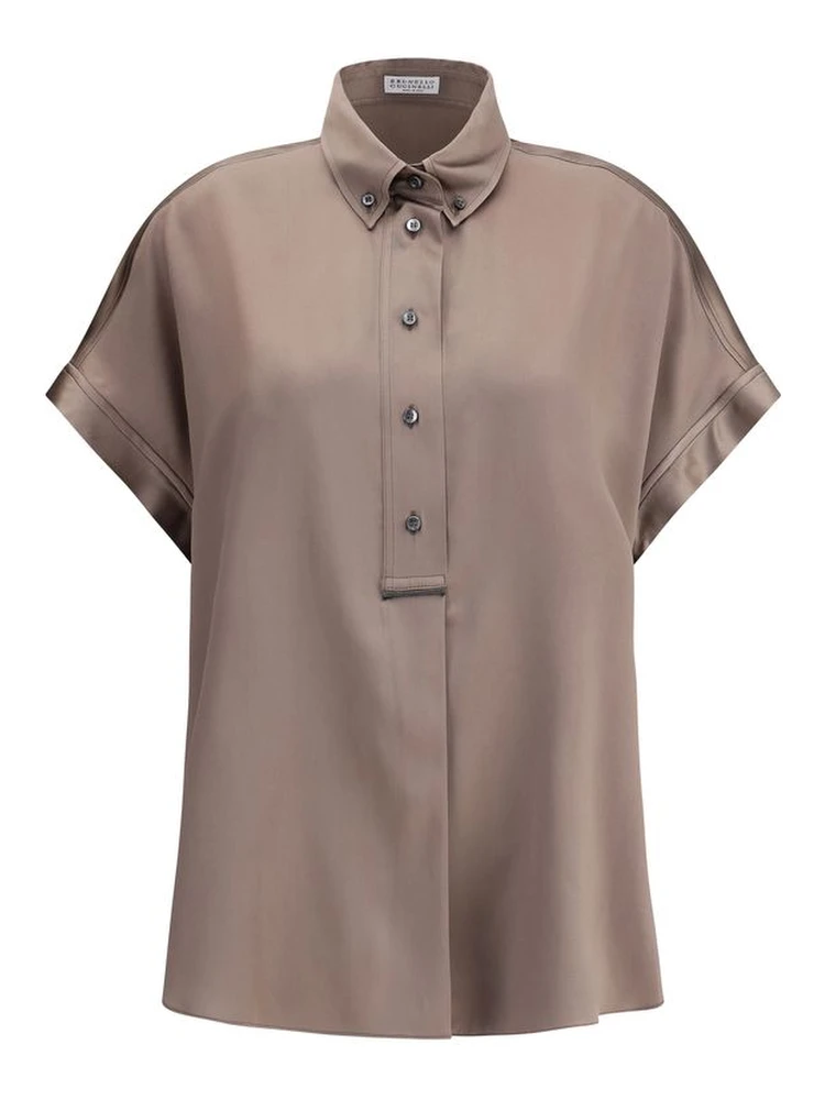 Brown Silk Shortsleeve Shirt