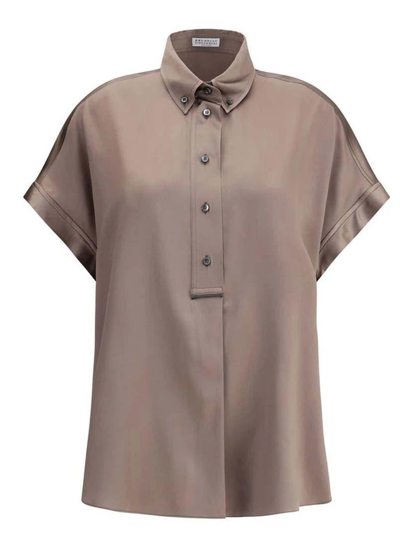 Brown Silk Shortsleeve Shirt