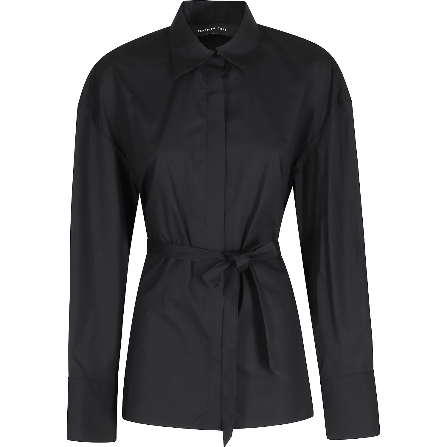 CAMICIA CROPPED  IN POPELINE CON CINTURA