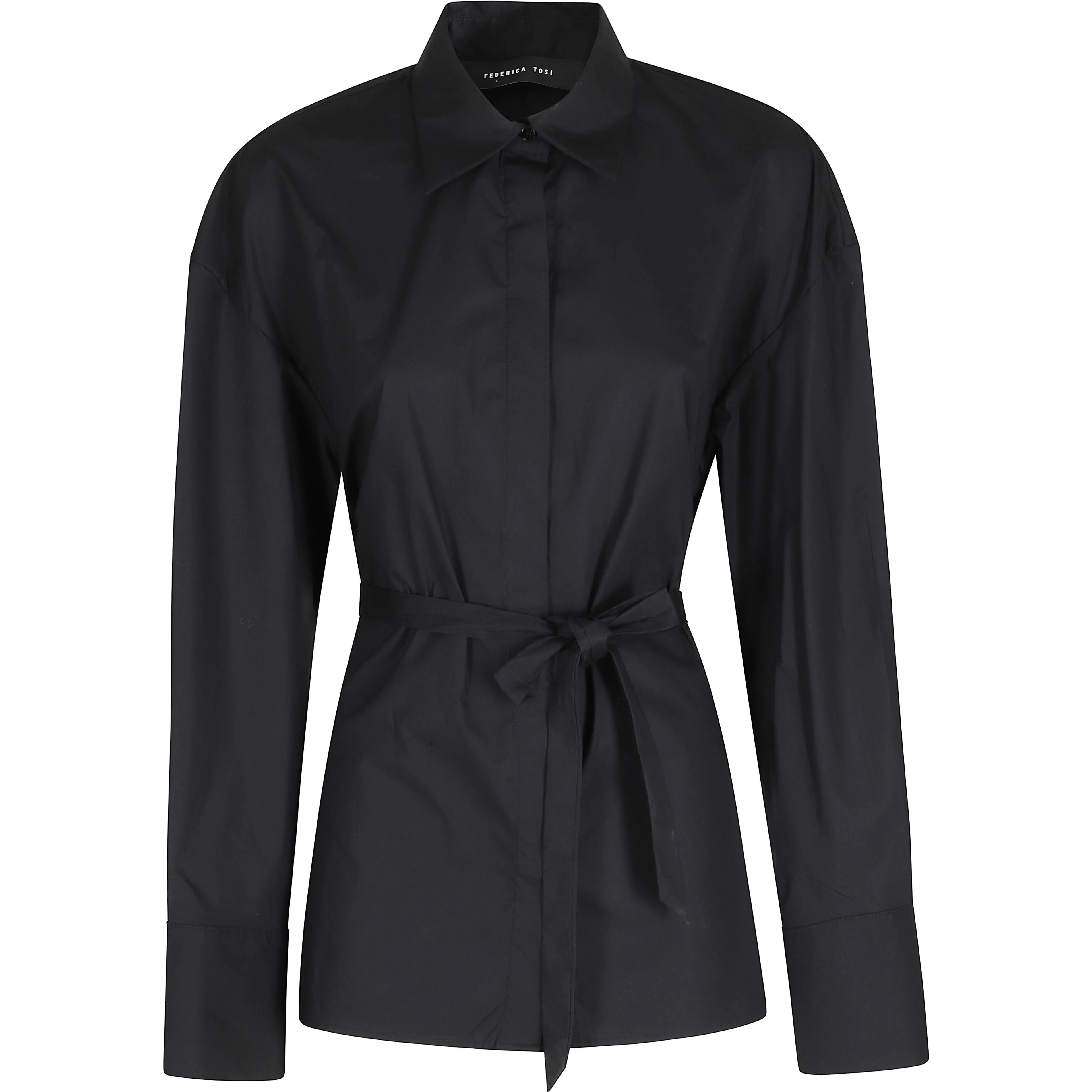 CAMICIA CROPPED  IN POPELINE CON CINTURA