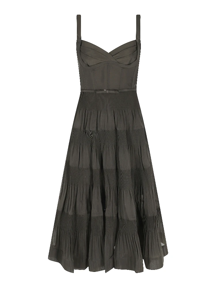 PLEATED DRAPED MIDI DRESS