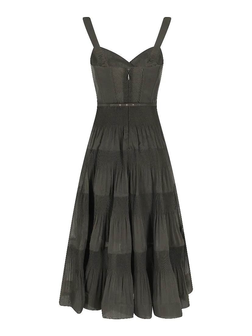 PLEATED DRAPED MIDI DRESS