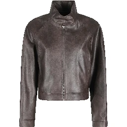 STAND COLLAR LEATHER JUMPER