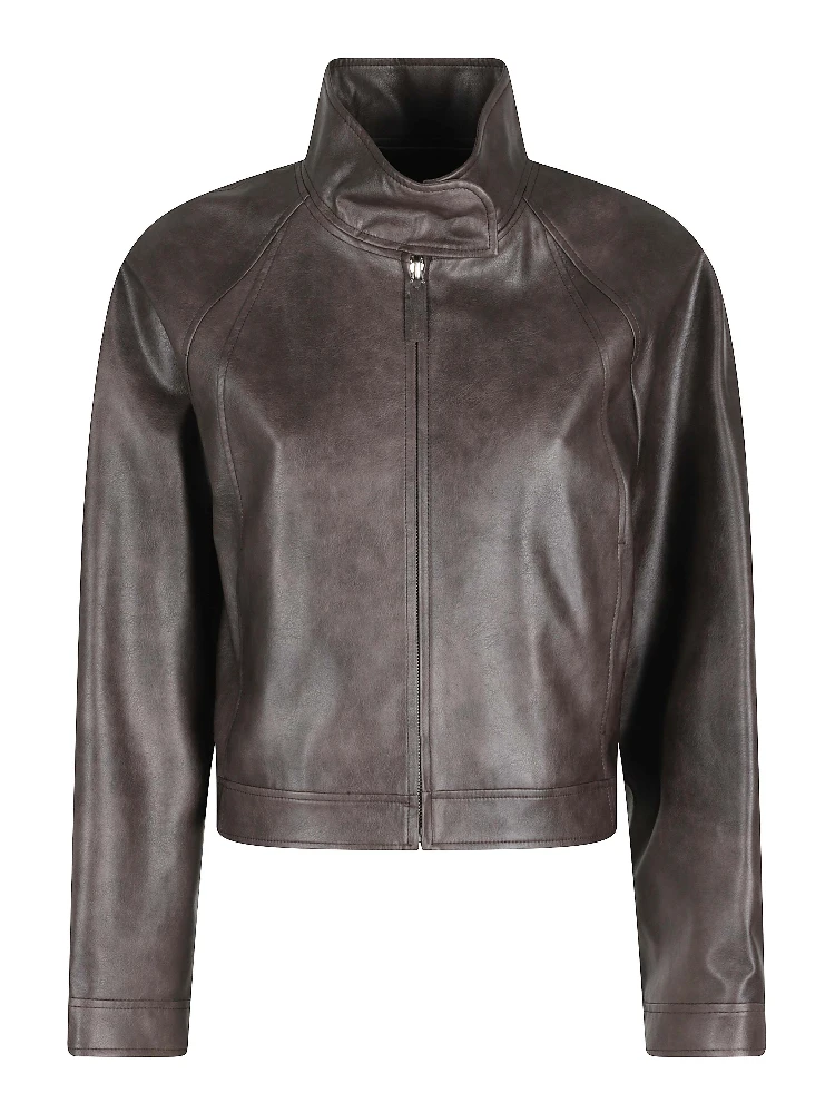 STAND COLLAR LEATHER JUMPER