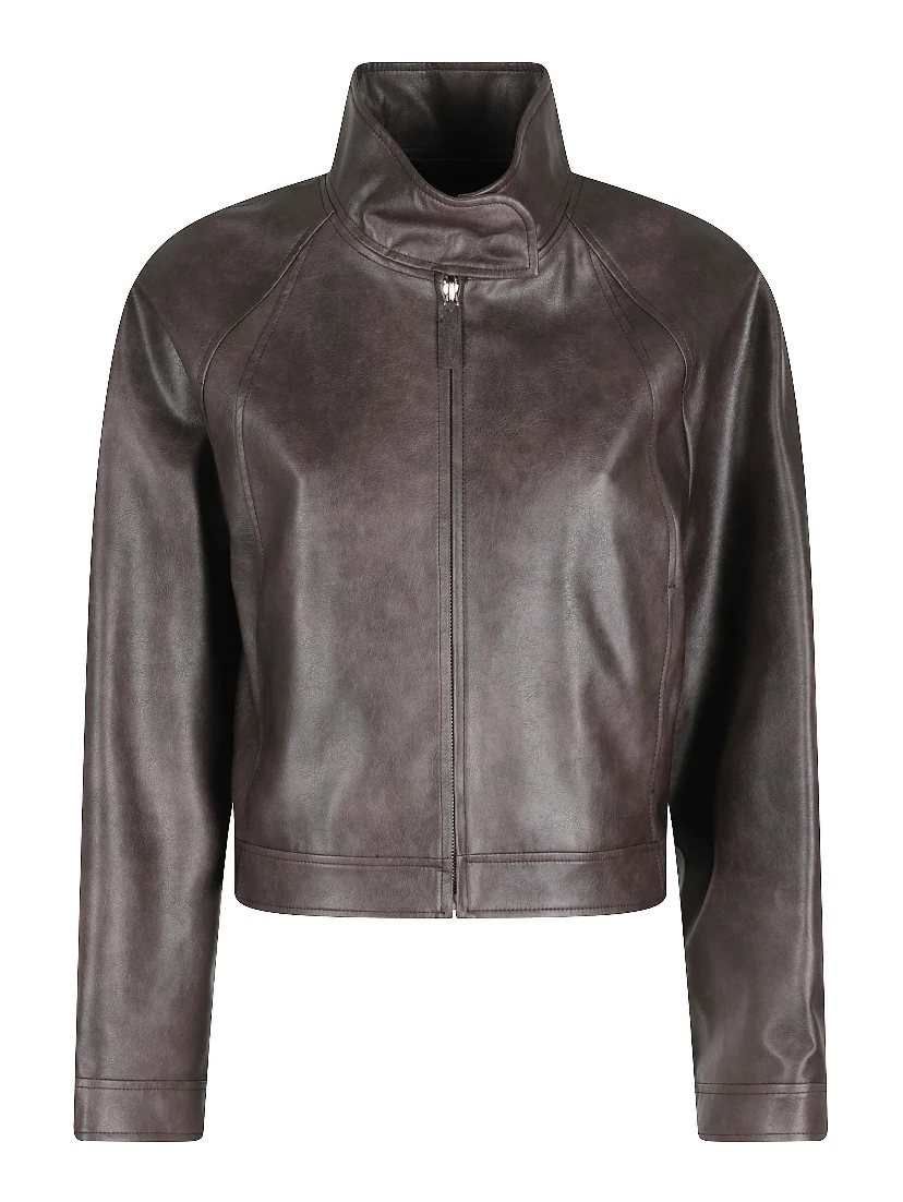 STAND COLLAR LEATHER JUMPER