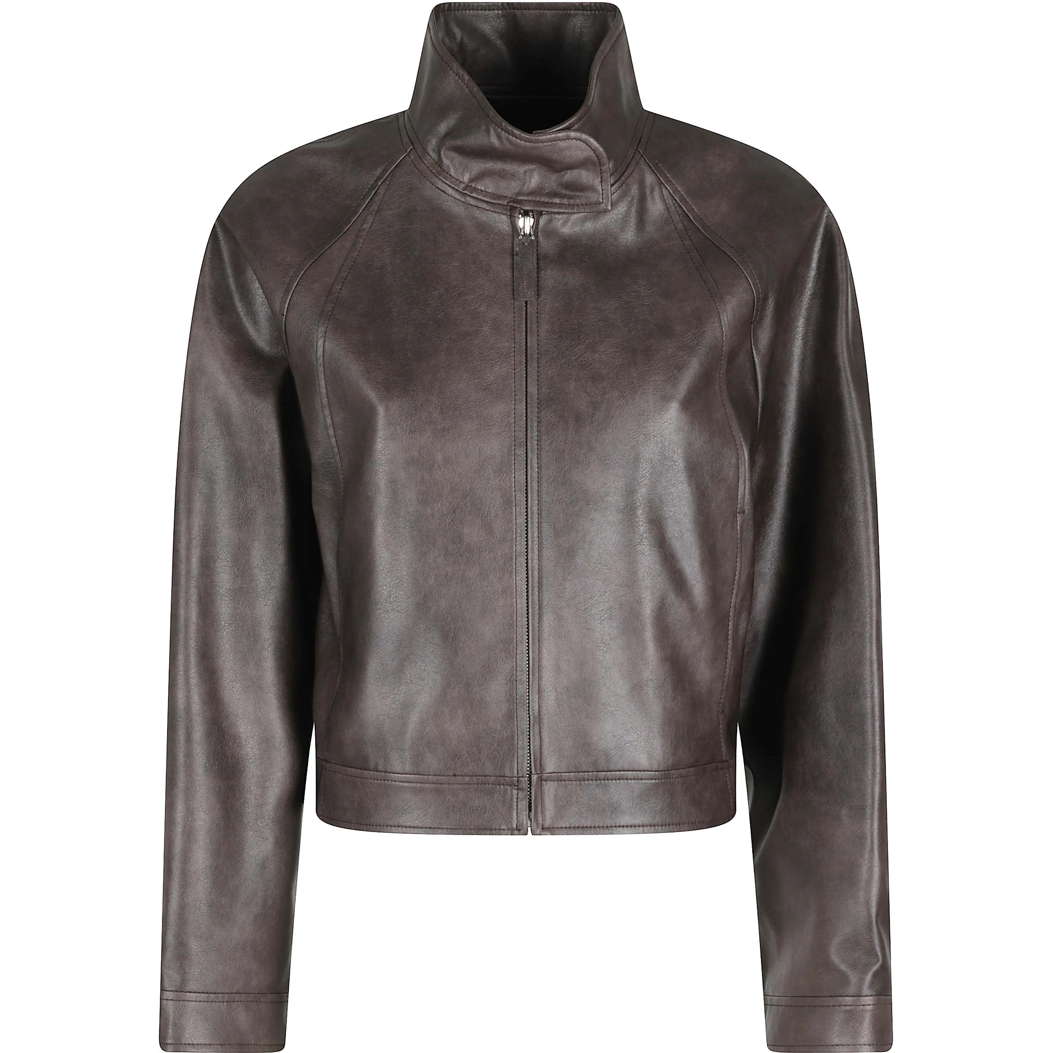STAND COLLAR LEATHER JUMPER