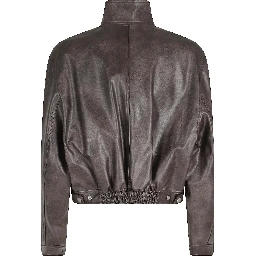 STAND COLLAR LEATHER JUMPER