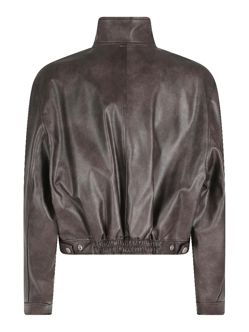 STAND COLLAR LEATHER JUMPER