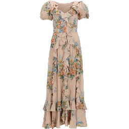 FLORAL PRINT RUCHED SILK DRESS