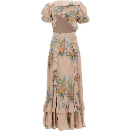 FLORAL PRINT RUCHED SILK DRESS