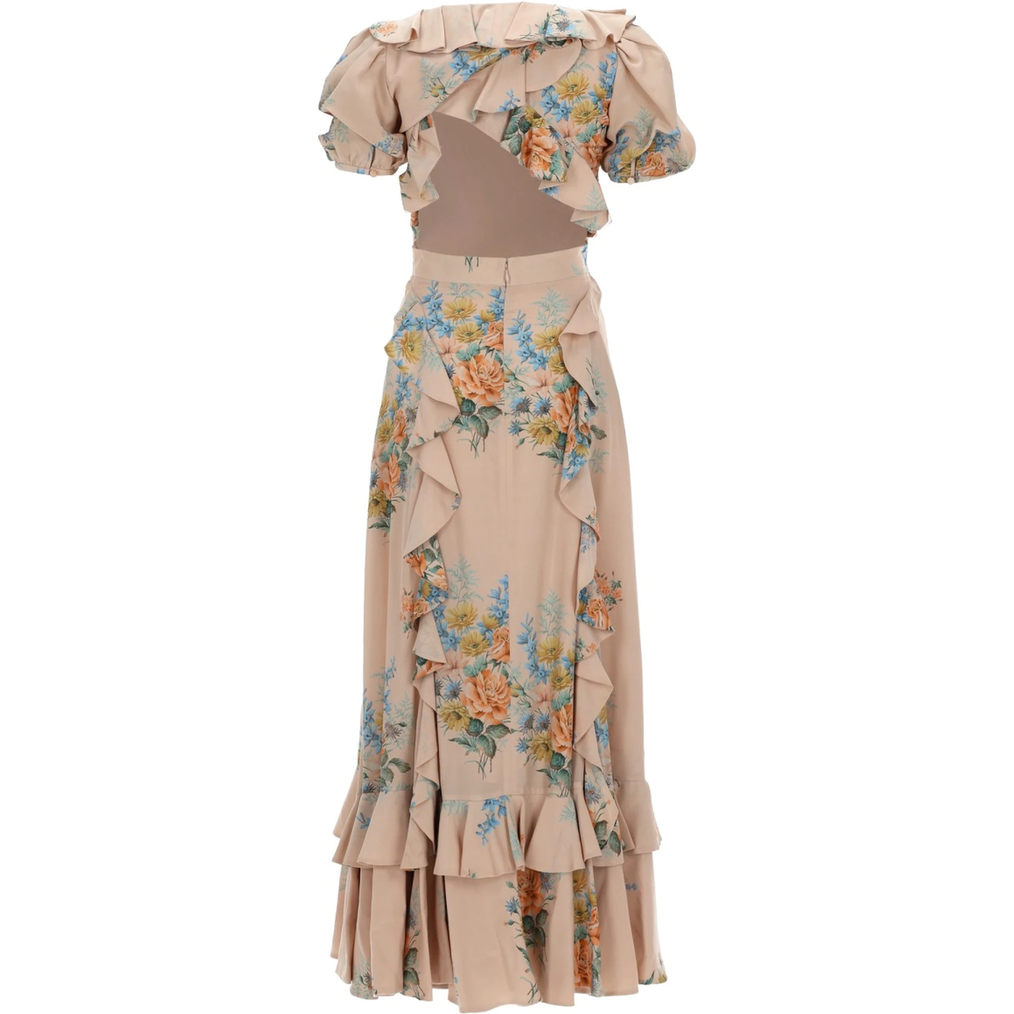 FLORAL PRINT RUCHED SILK DRESS