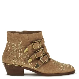 Beige Calf Leather Bos Taurus Ankle Boots