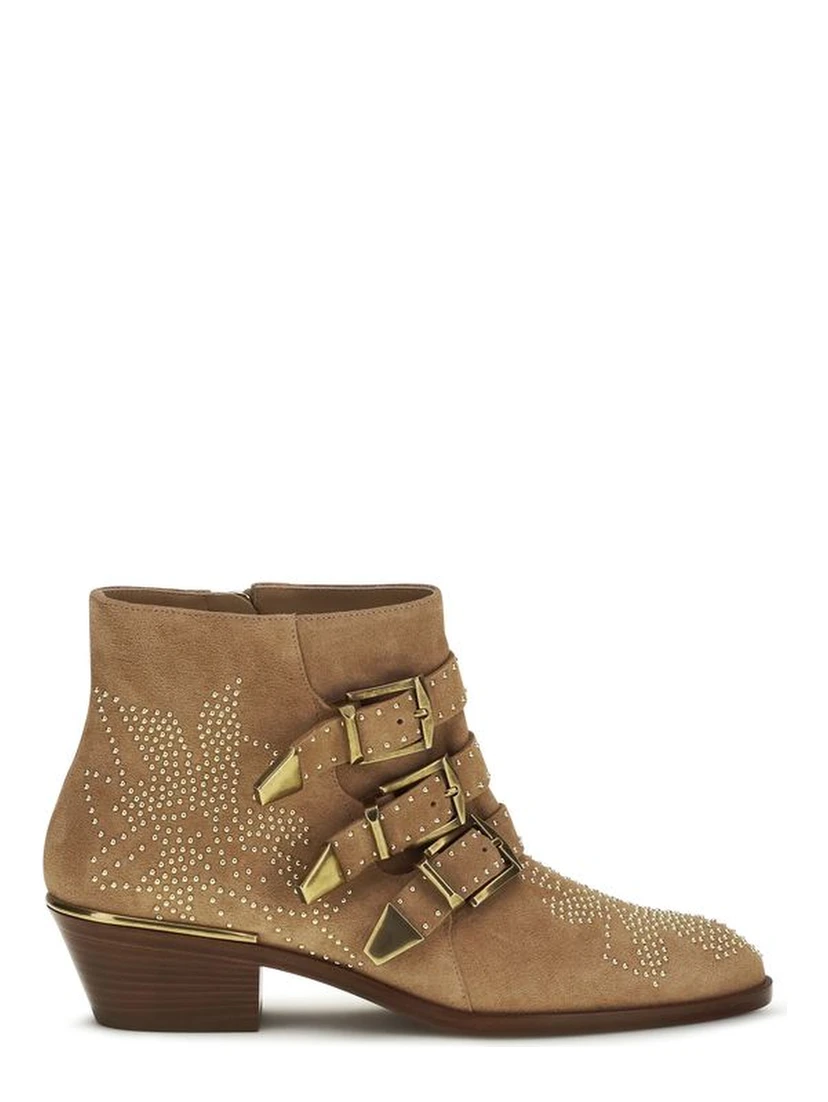 Beige Calf Leather Bos Taurus Ankle Boots