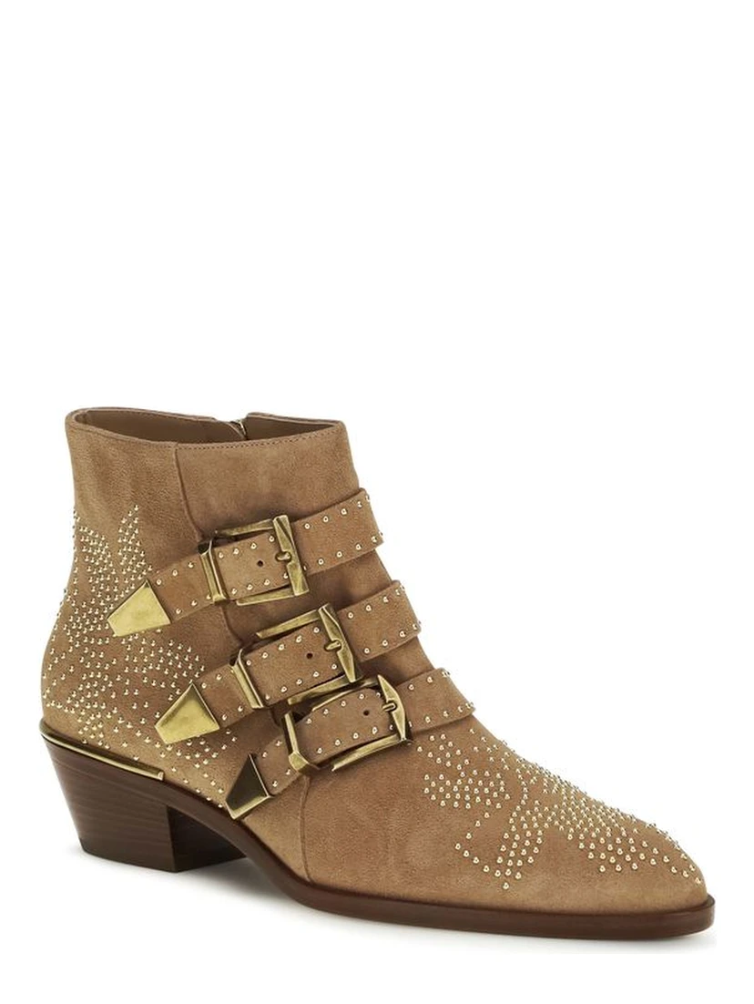 Beige Calf Leather Bos Taurus Ankle Boots