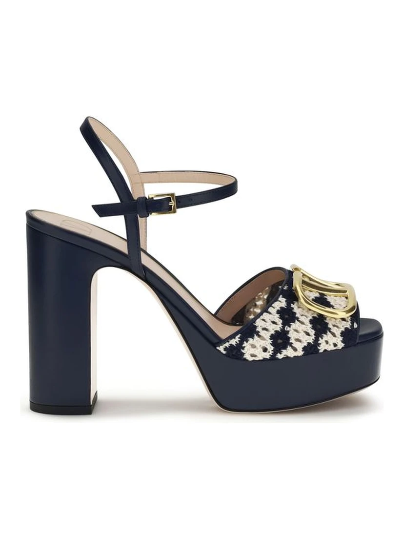 Blue Calf Leather Bos Taurus Platform Sandals