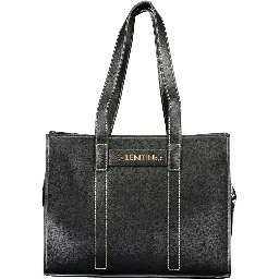 Black Polyurethane Women's Bag with Shoulder Straps and Pockets