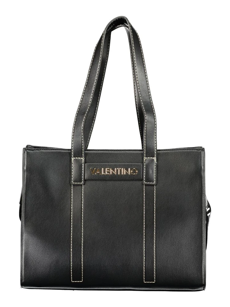 Black Polyurethane Women's Bag with Shoulder Straps and Pockets