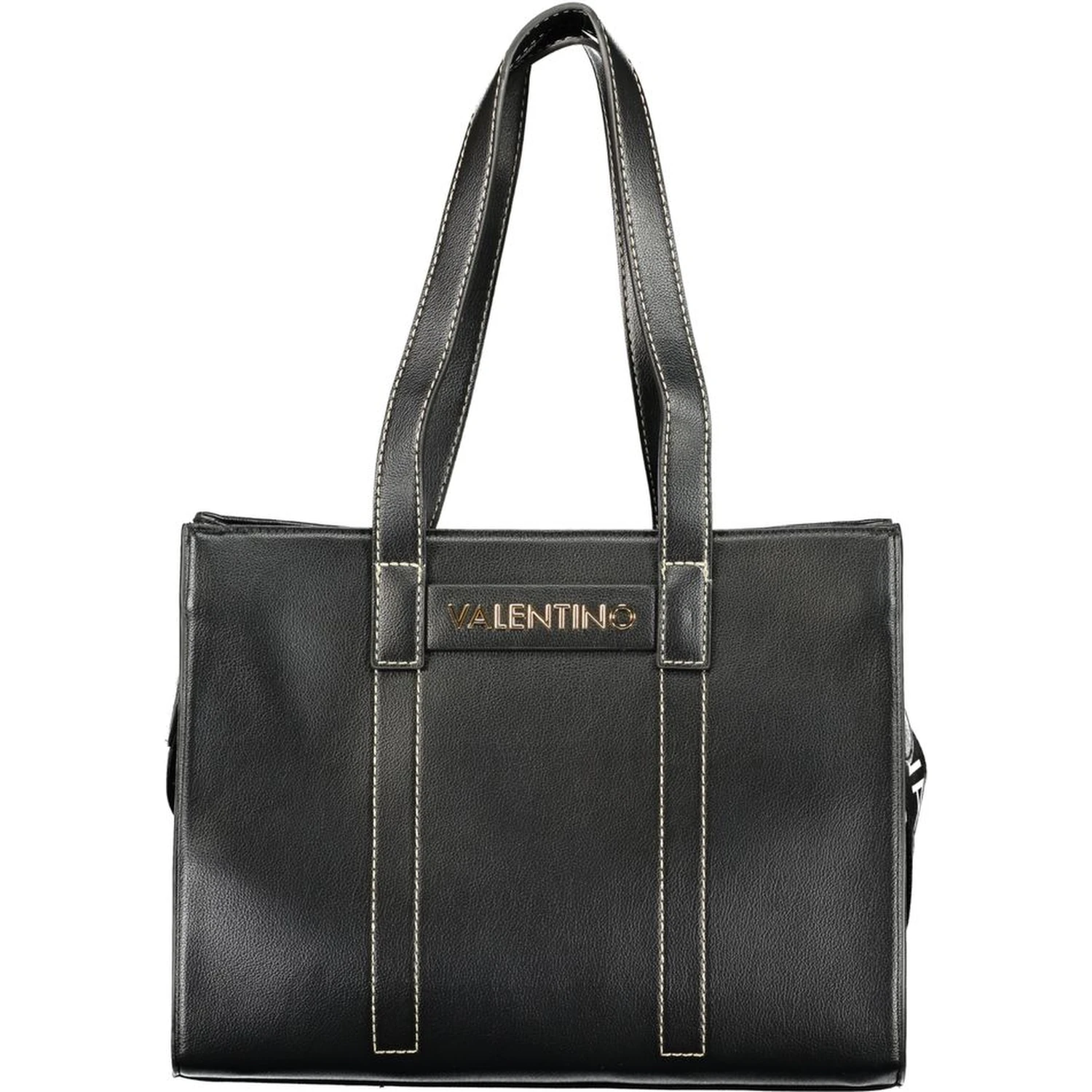Black Polyurethane Women's Bag with Shoulder Straps and Pockets