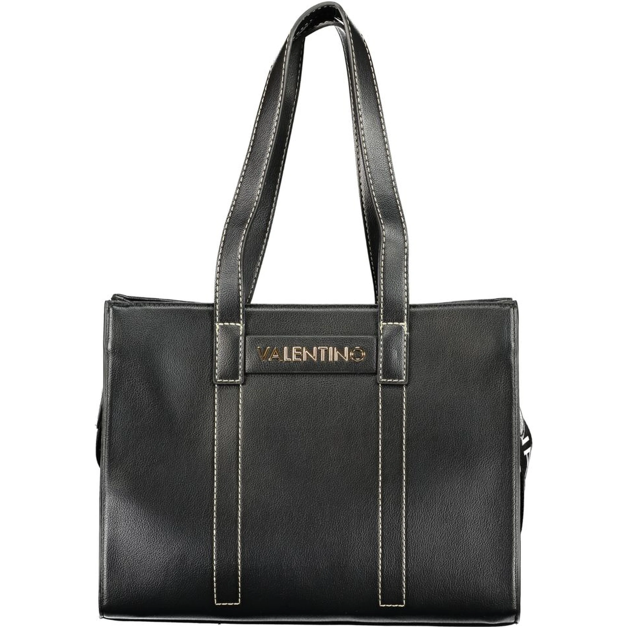 Black Polyurethane Women's Bag with Shoulder Straps and Pockets