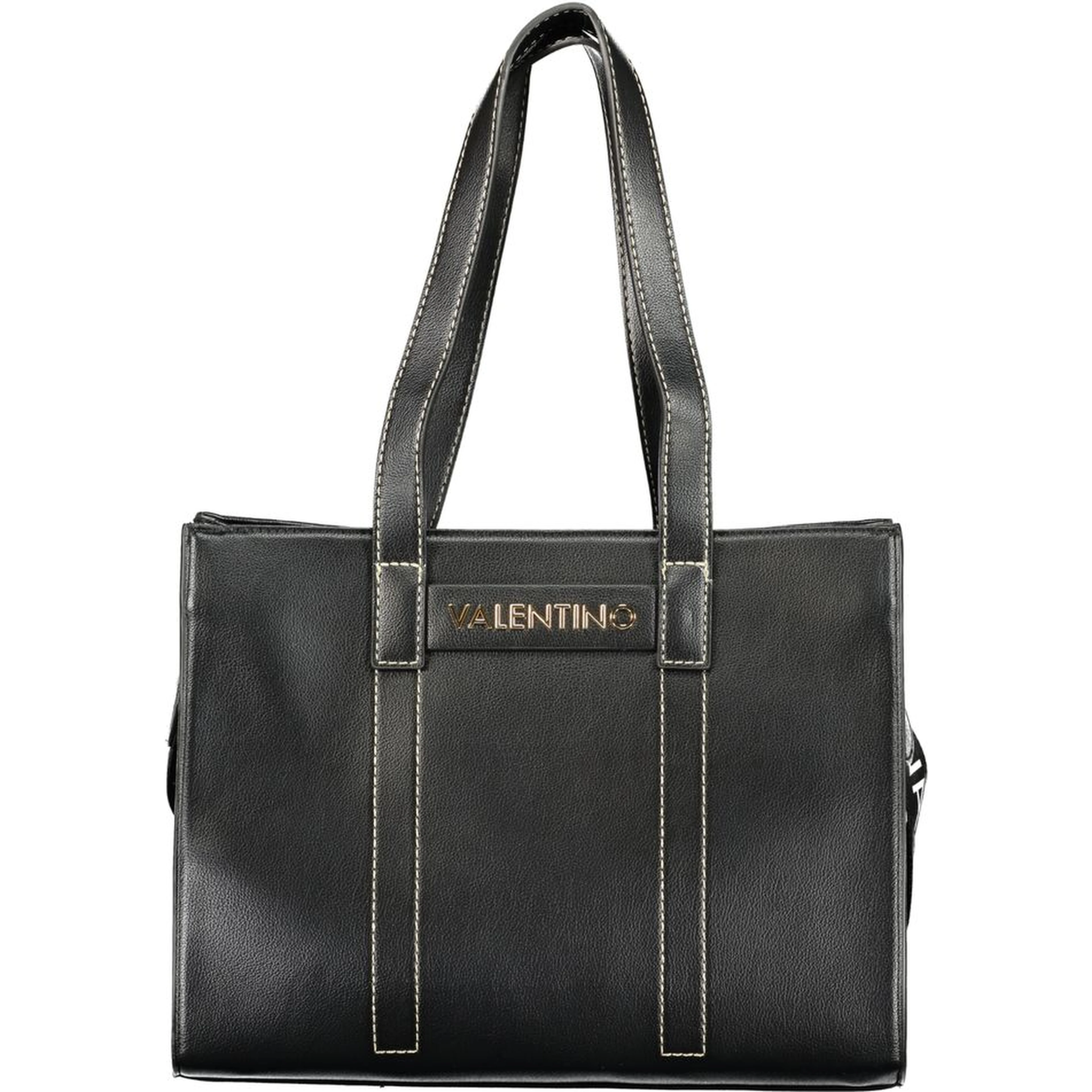 Black Polyurethane Women's Bag with Shoulder Straps and Pockets