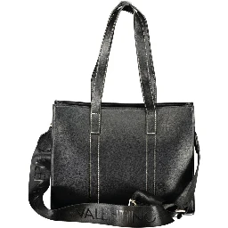 Black Polyurethane Women's Bag with Shoulder Straps and Pockets