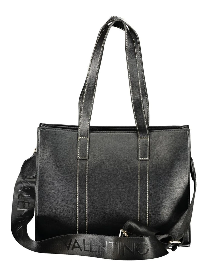 Black Polyurethane Women's Bag with Shoulder Straps and Pockets