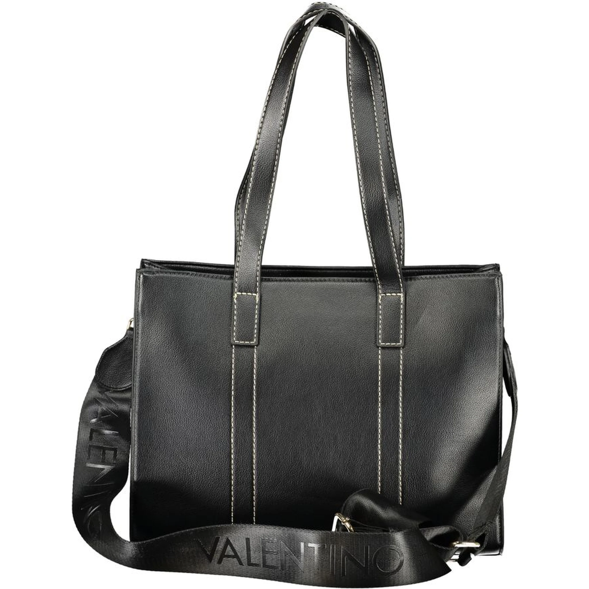 Black Polyurethane Women's Bag with Shoulder Straps and Pockets