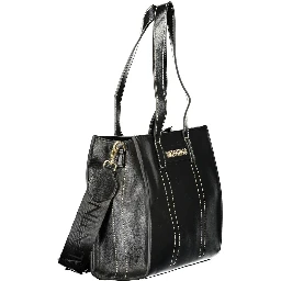 Black Polyurethane Women's Bag with Shoulder Straps and Pockets