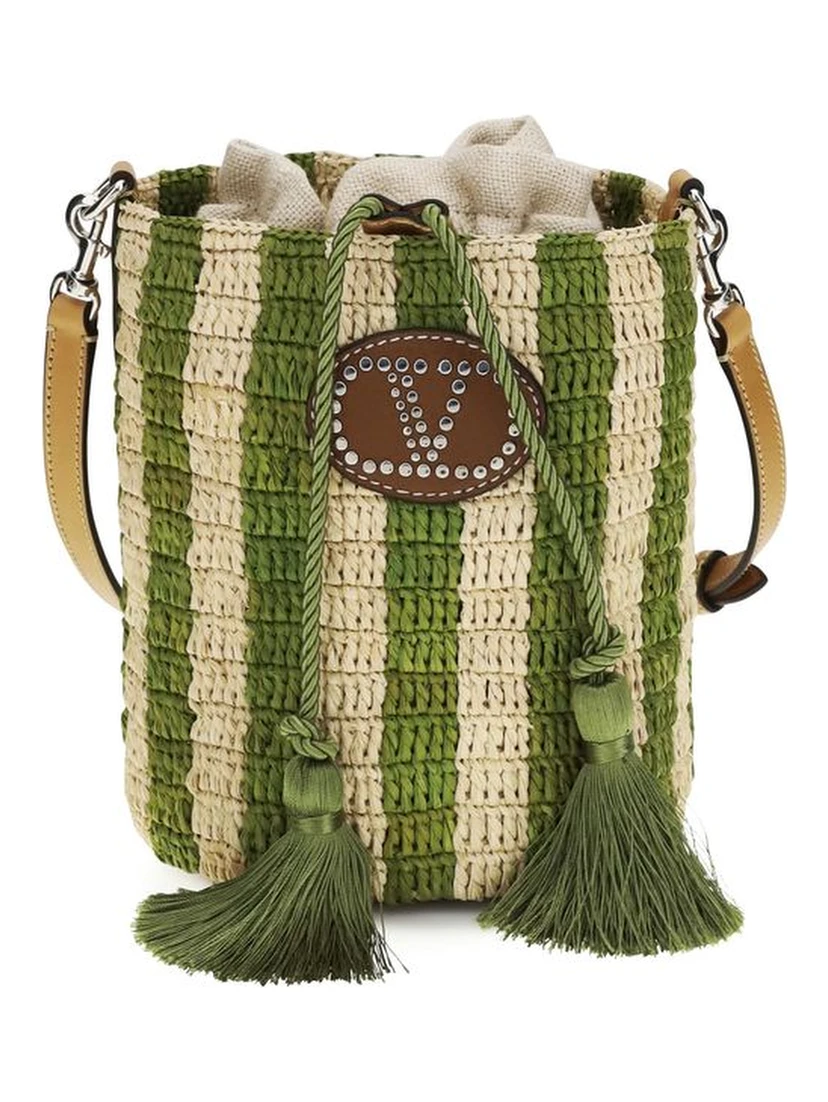Bicolor Raffia Backet Bag