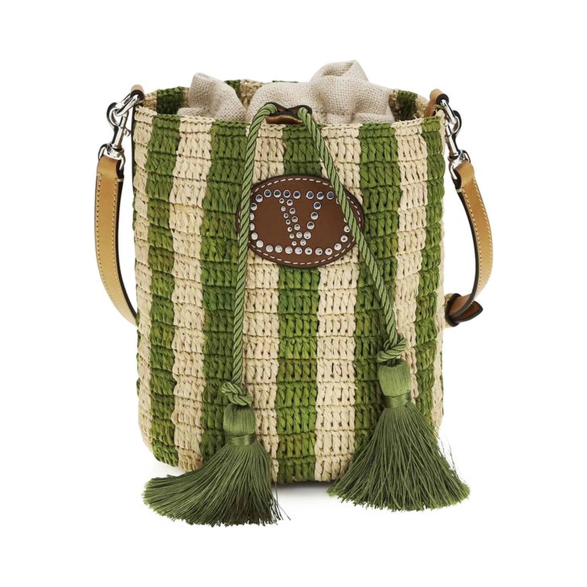 Bicolor Raffia Backet Bag