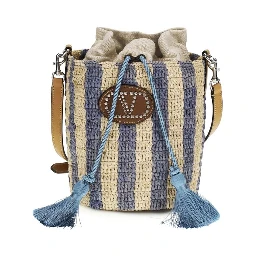 Blue Raffia Backet Bag