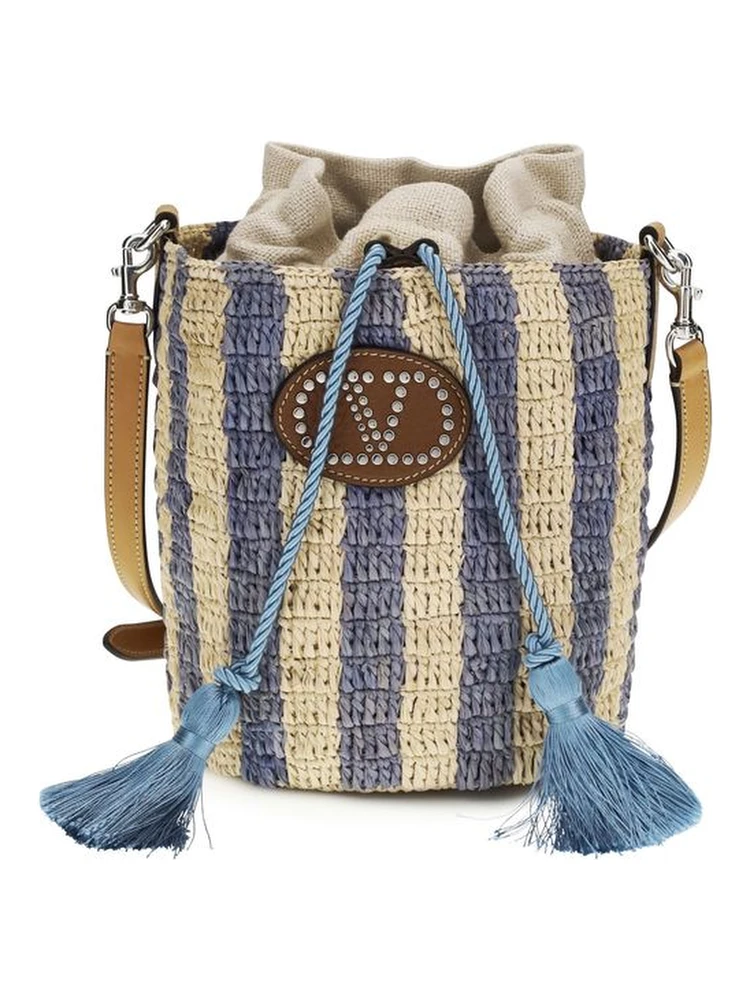 Blue Raffia Backet Bag