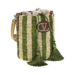 Bicolor Raffia Backet Bag