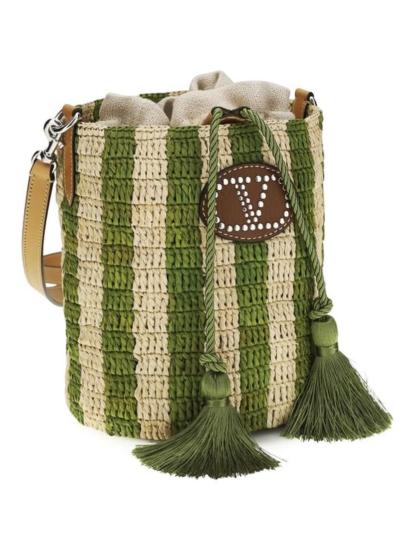 Bicolor Raffia Backet Bag