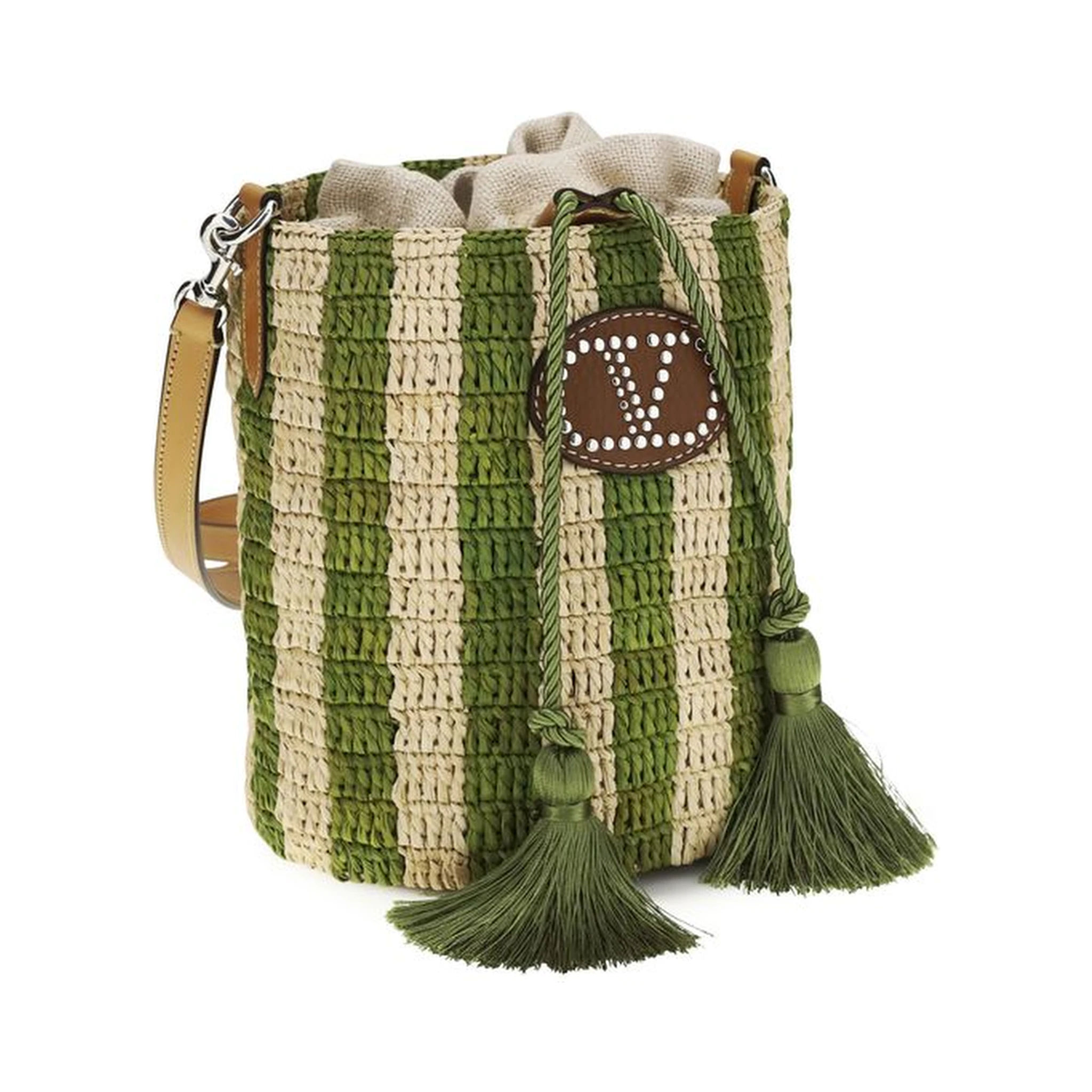 Bicolor Raffia Backet Bag