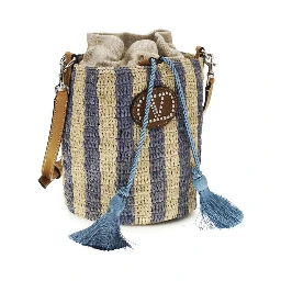 Blue Raffia Backet Bag
