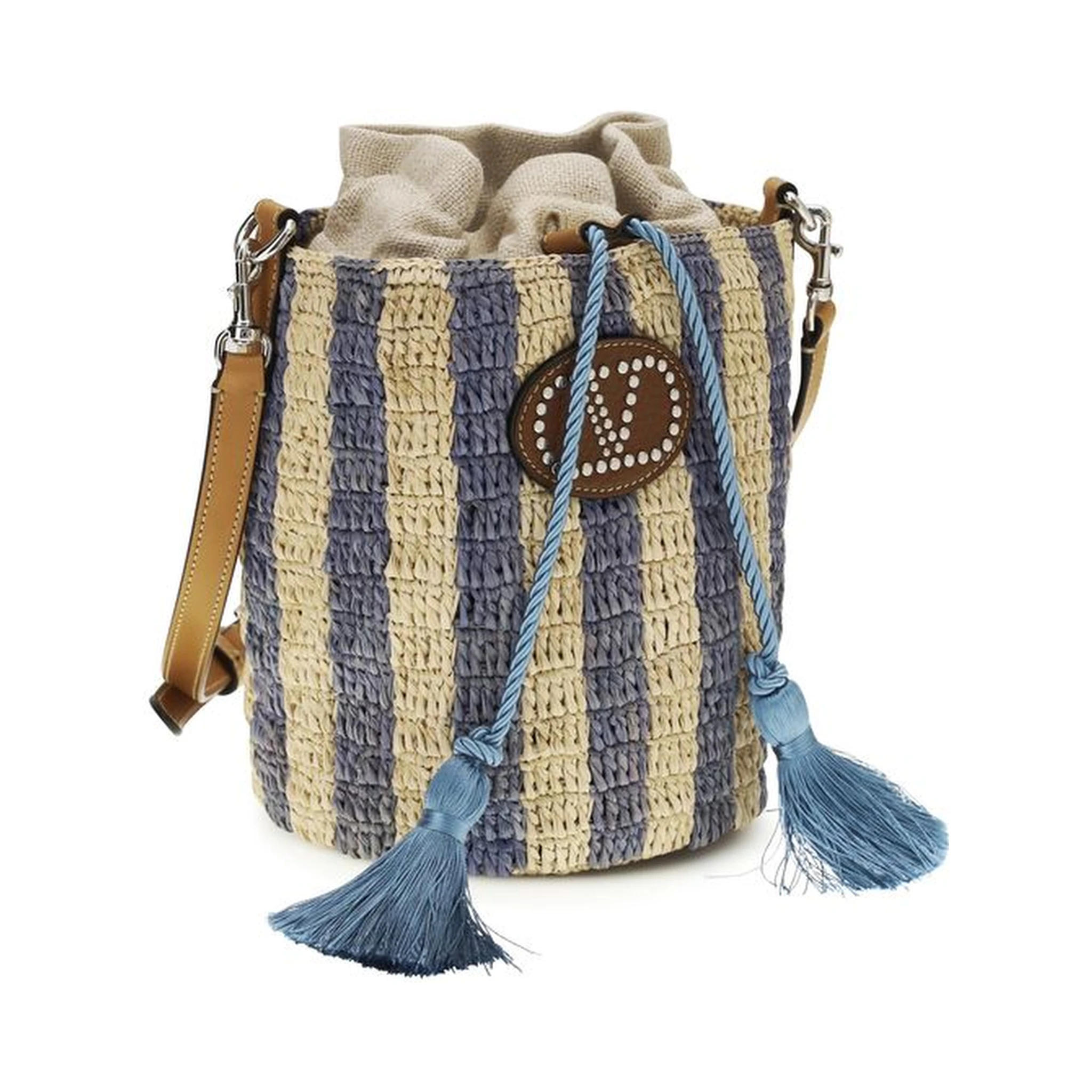 Blue Raffia Backet Bag