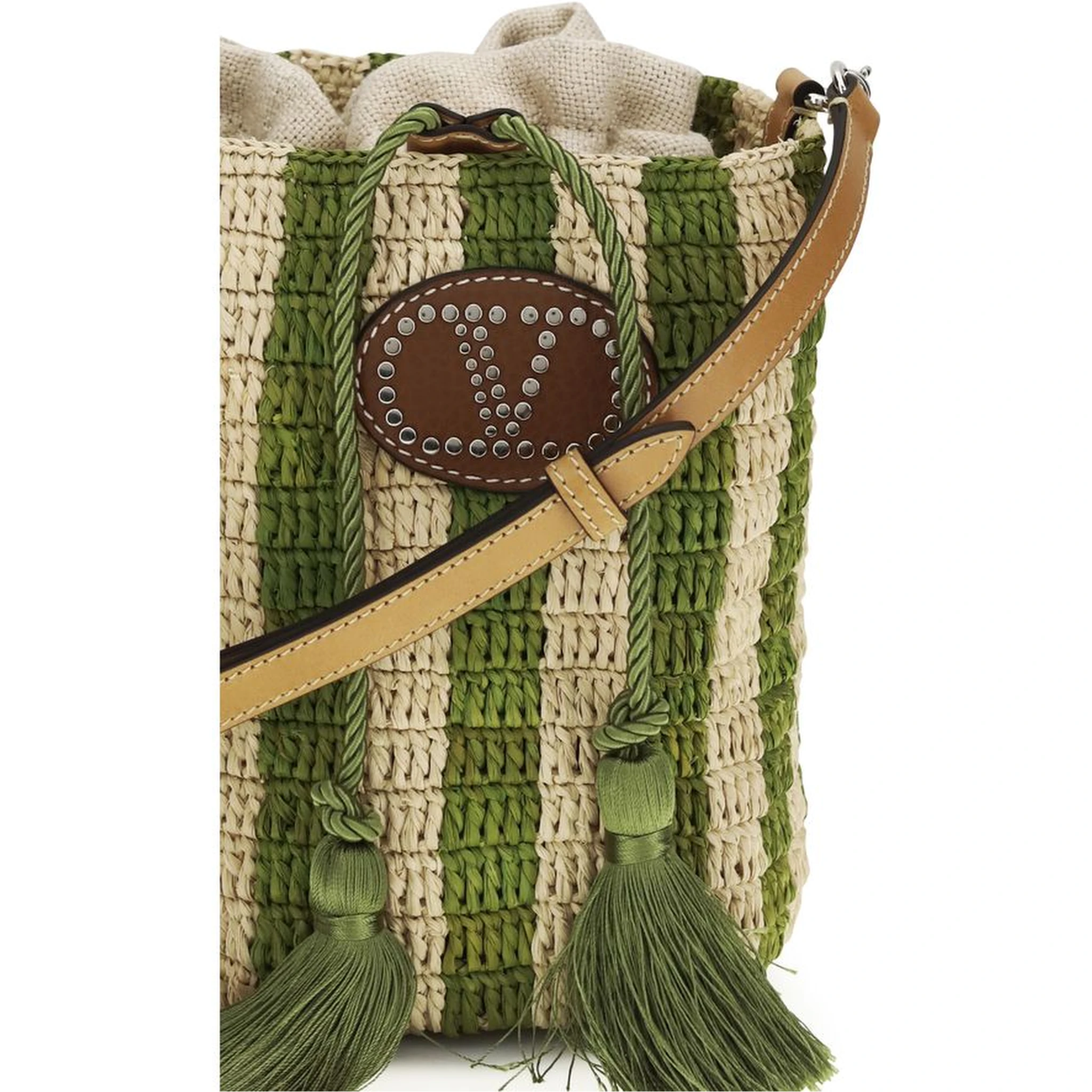 Bicolor Raffia Backet Bag