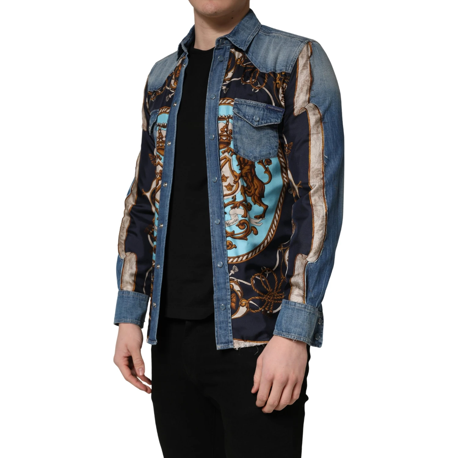 Blue Baroque Cotton Button Down Denim Shirt