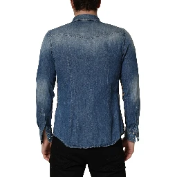 Blue Baroque Cotton Button Down Denim Shirt