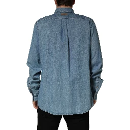 Blue Cotton Stretch Casual Denim Slim Shirt