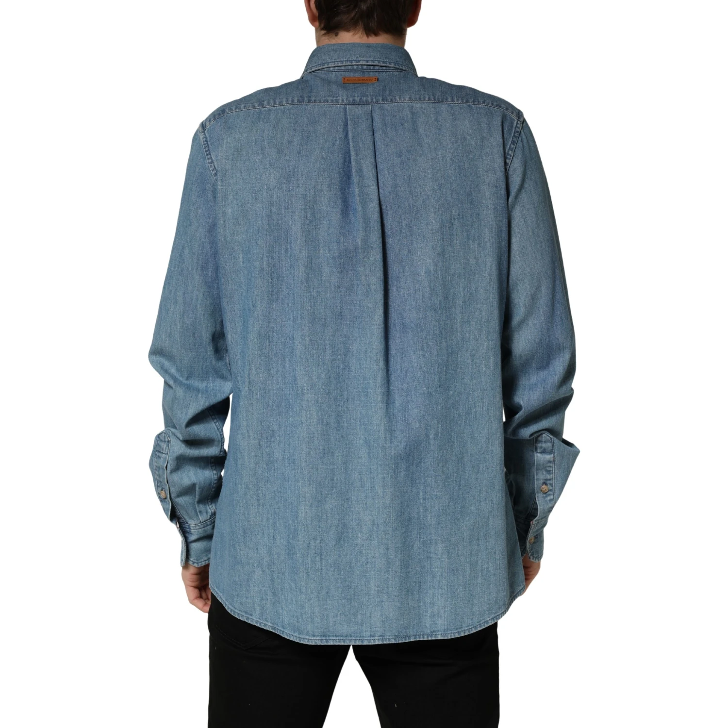 Blue Cotton Stretch Casual Denim Slim Shirt