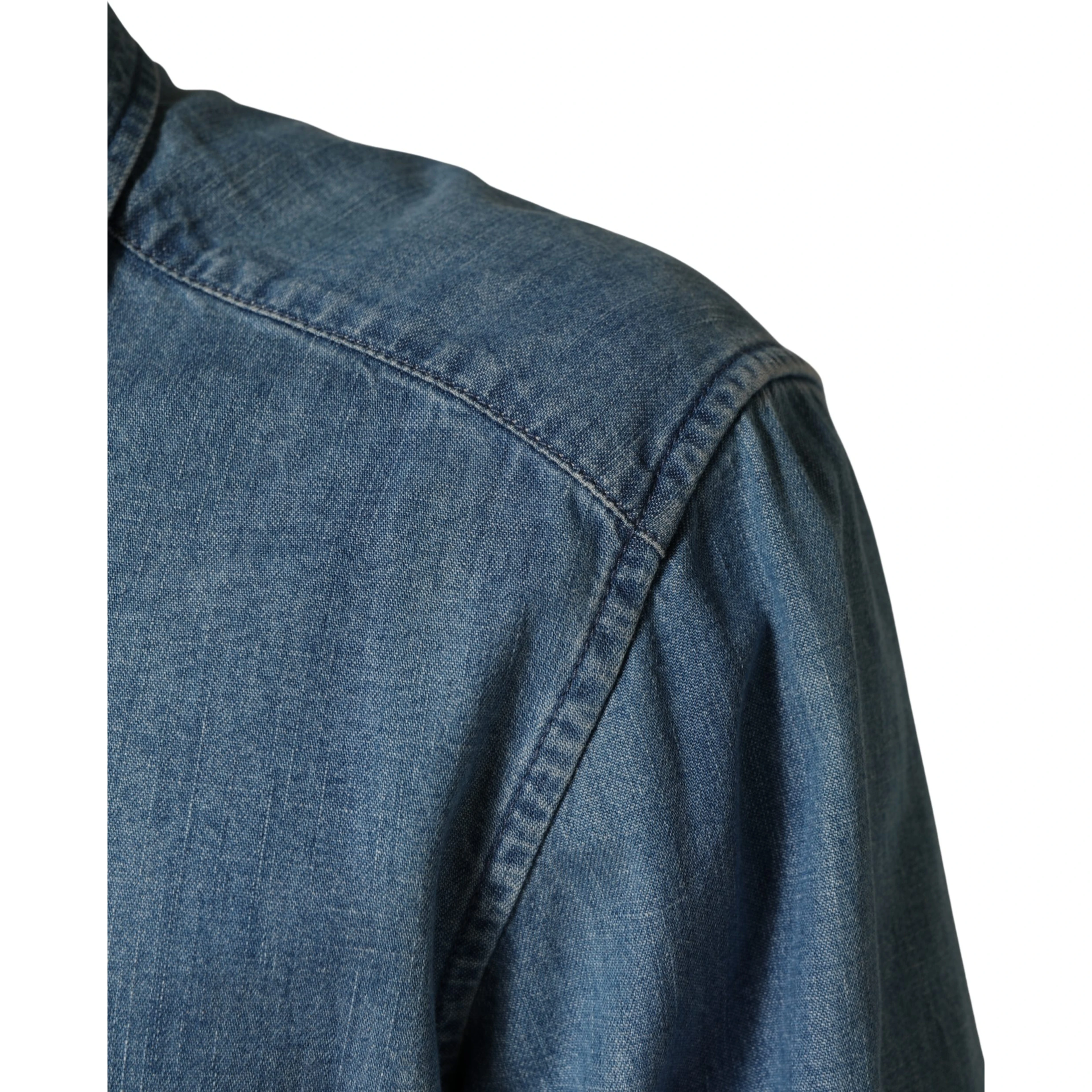 Blue Cotton Stretch Casual Denim Slim Shirt