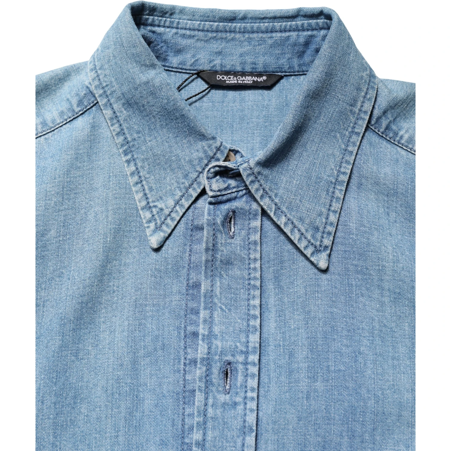 Blue Cotton Stretch Casual Denim Slim Shirt