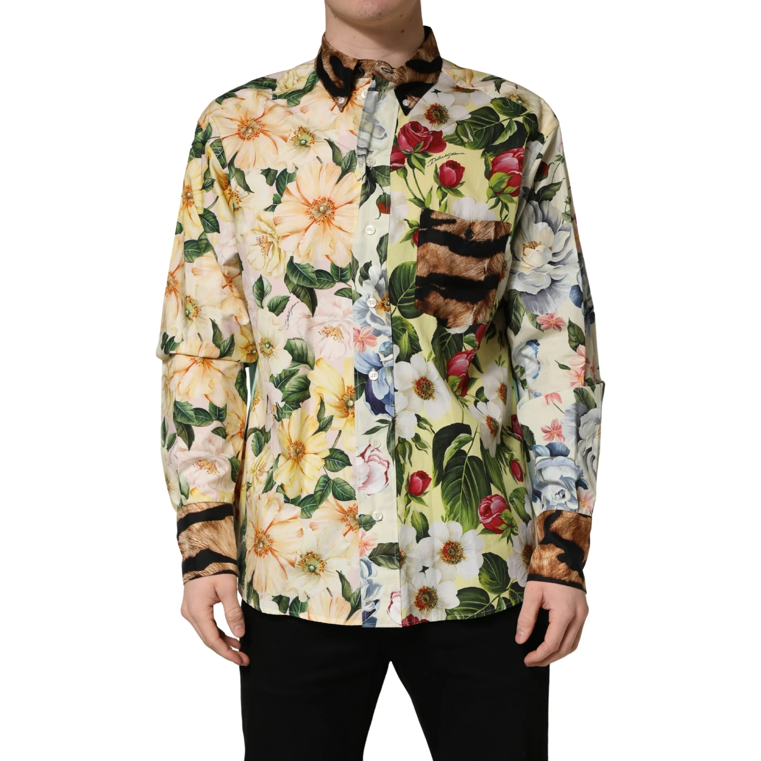 Multicolor Floral Animal Print Collared Shirt
