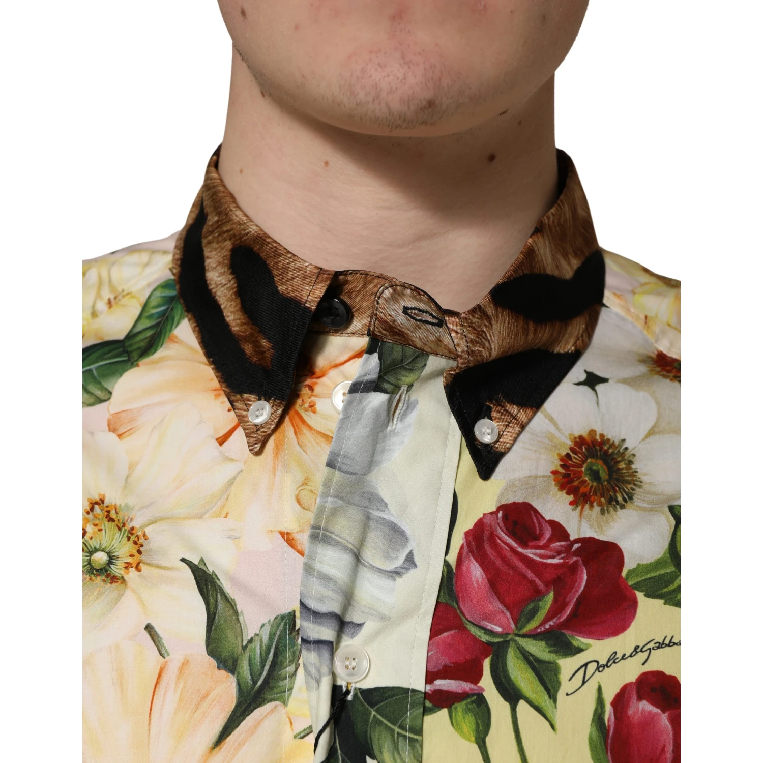 Multicolor Floral Animal Print Collared Shirt