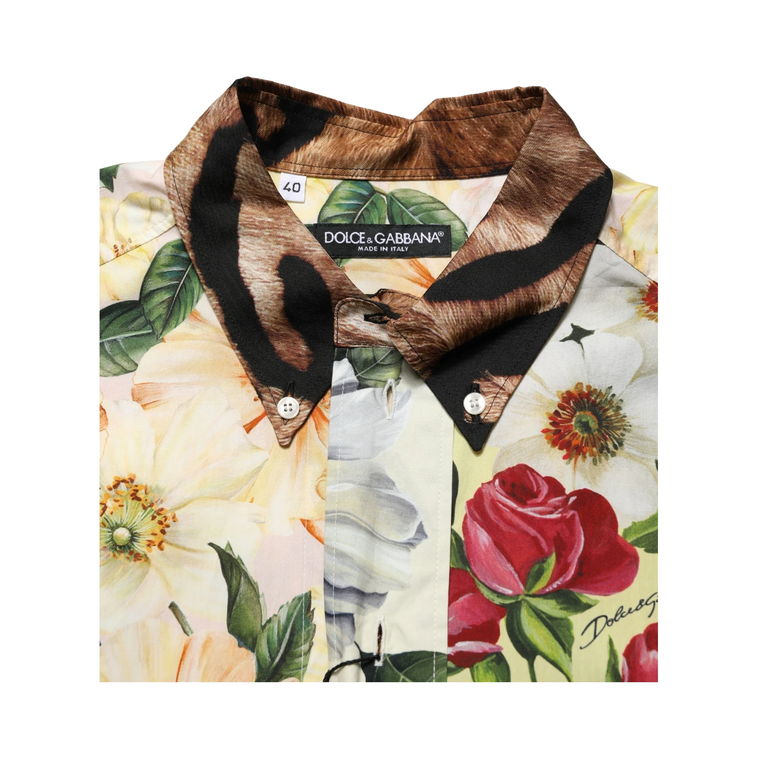 Multicolor Floral Animal Print Collared Shirt