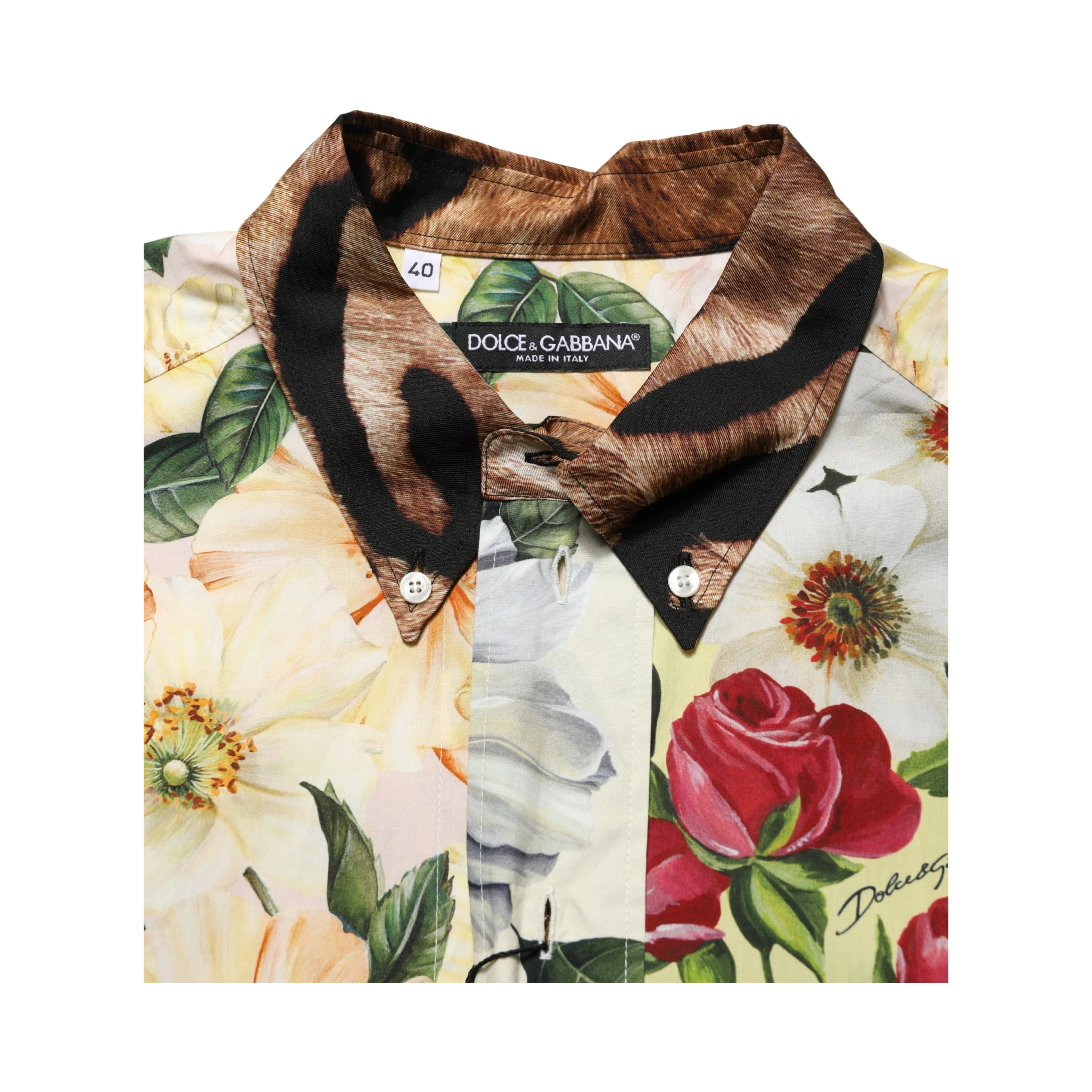Multicolor Floral Animal Print Collared Shirt