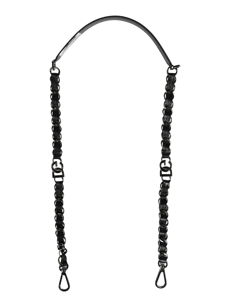 Black Leather Silver Chain Bag Accessory Shoulder Strap