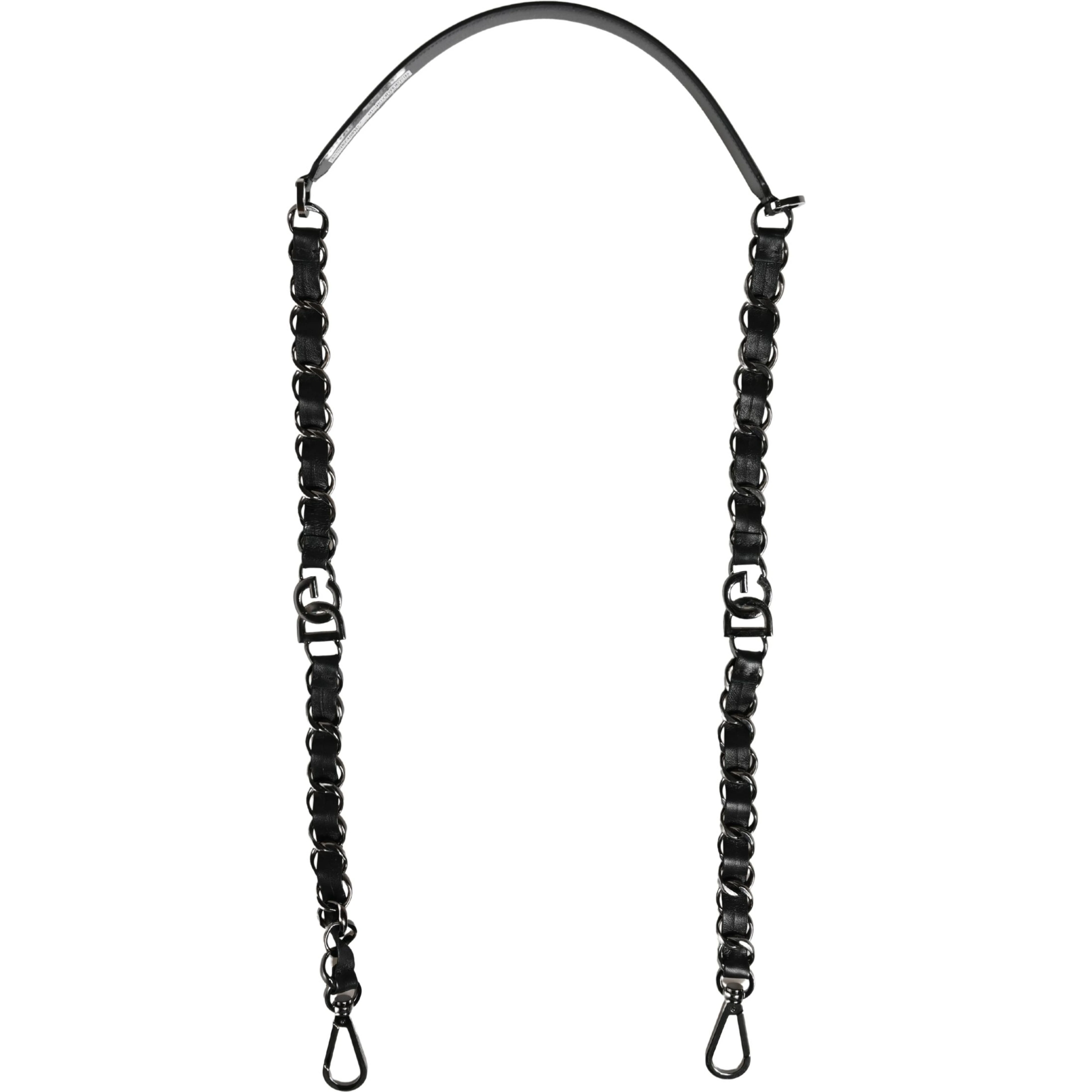 Black Leather Silver Chain Bag Accessory Shoulder Strap